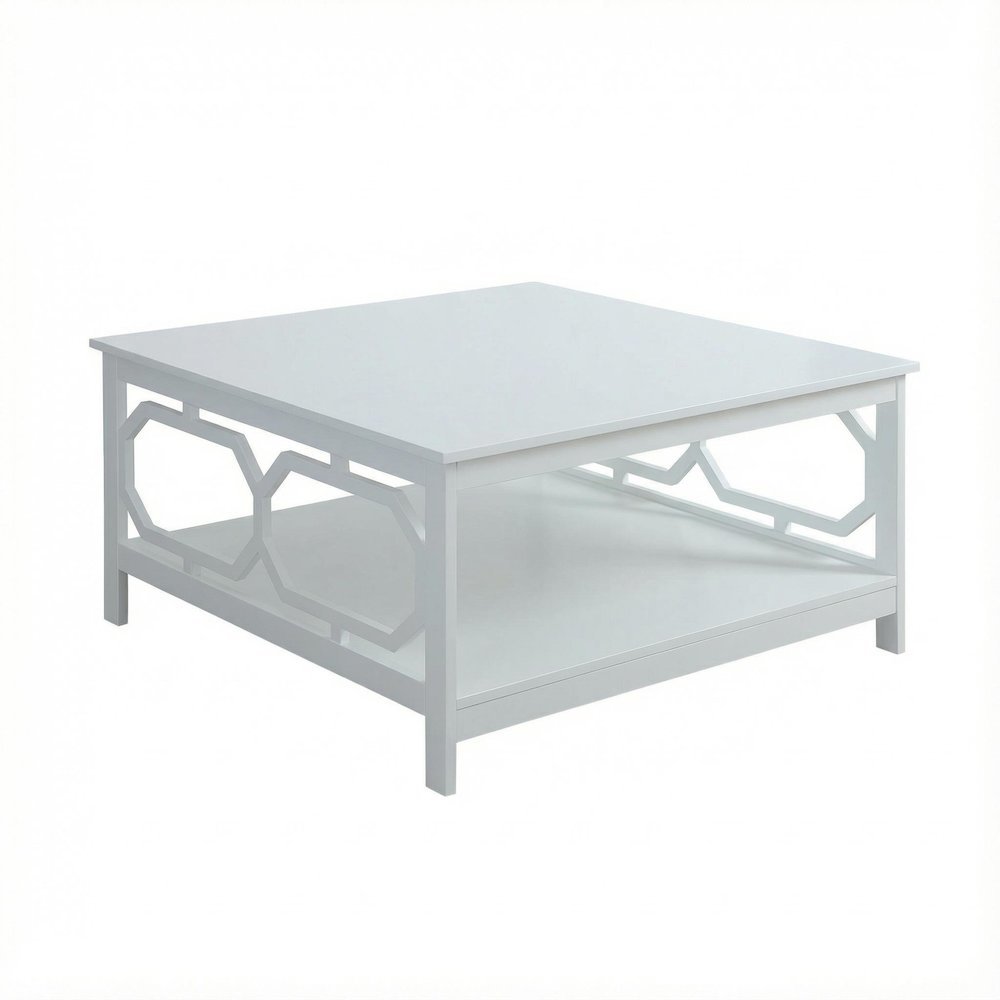 White MDF Coffee Table with Square Top and Sturdy Construction for Living Room