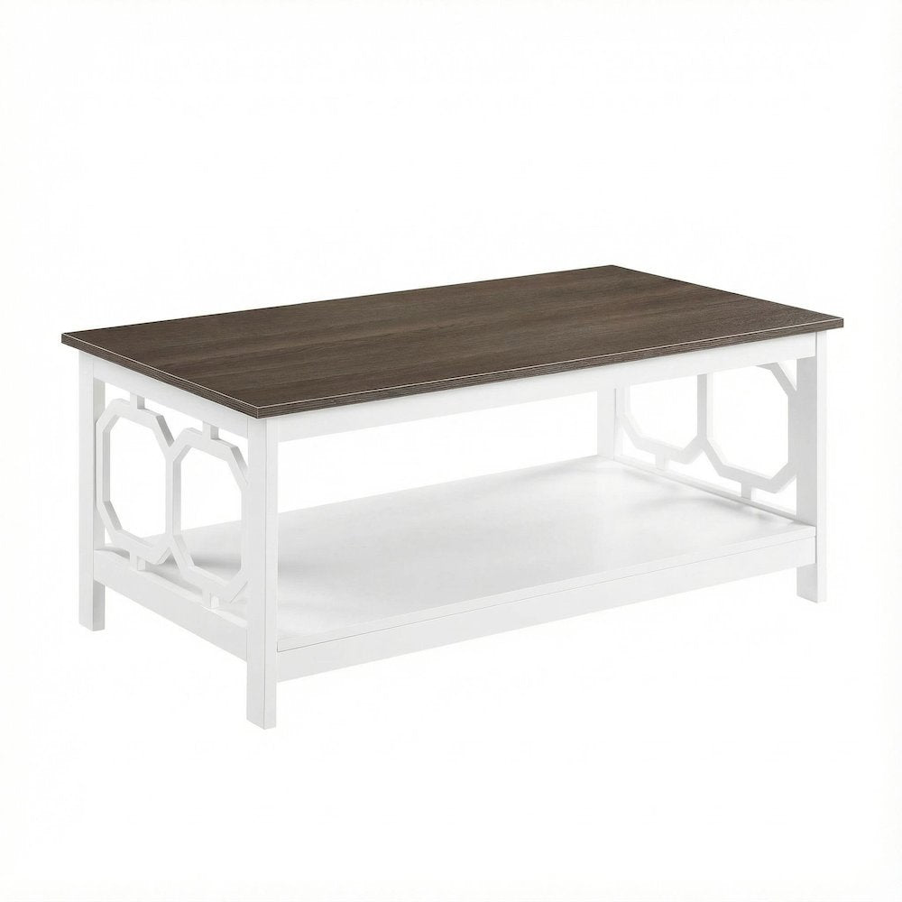 Driftwood White Coffee Table with Shelf MDF Contemporary Design