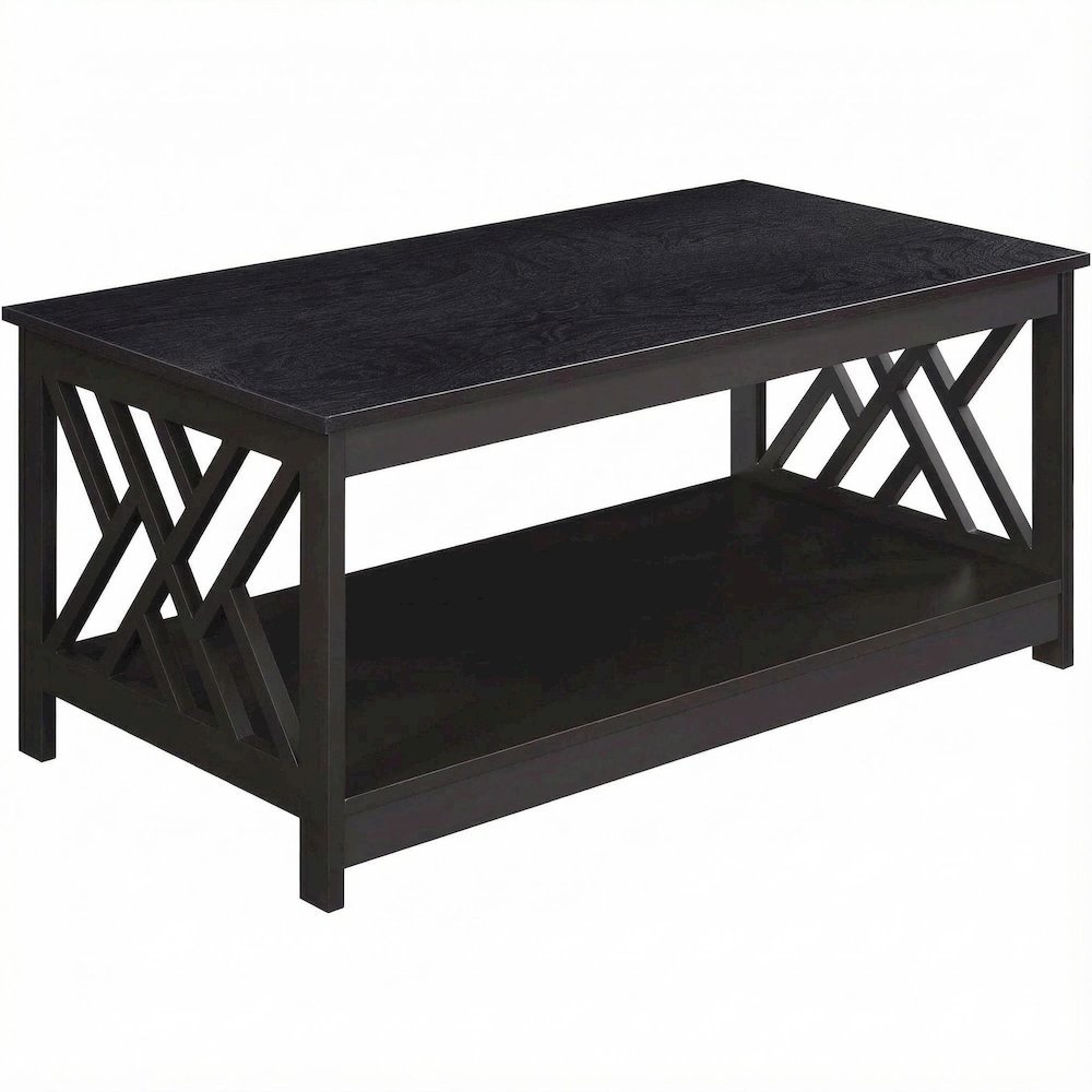 Espresso Coffee Table with Shelf MDF Construction Sturdy Storage Design