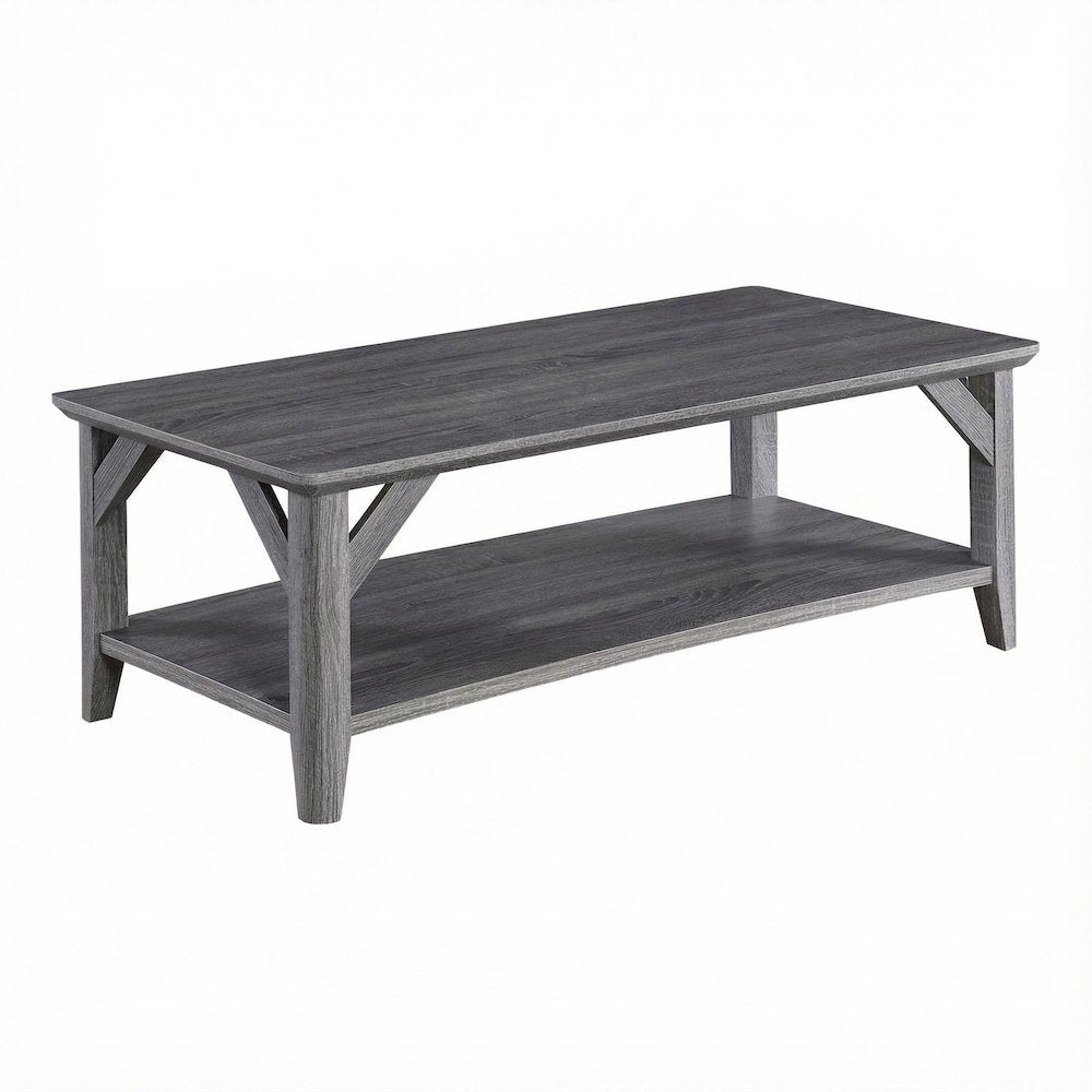 Gray Coffee Table with Shelf and Sturdy Frame for Living Room Storage Surface