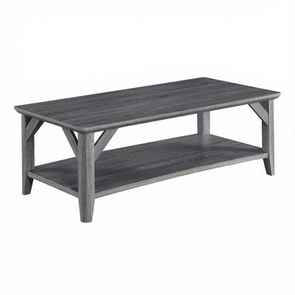 Gray Coffee Table with Shelf and Sturdy Frame for Living Room Storage Surface