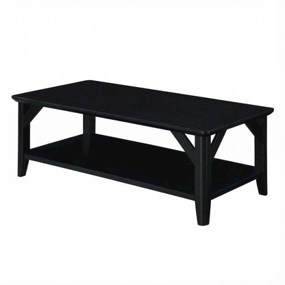 Black Coffee Table with Shelf and Sturdy Wood Construction for Living Room Use