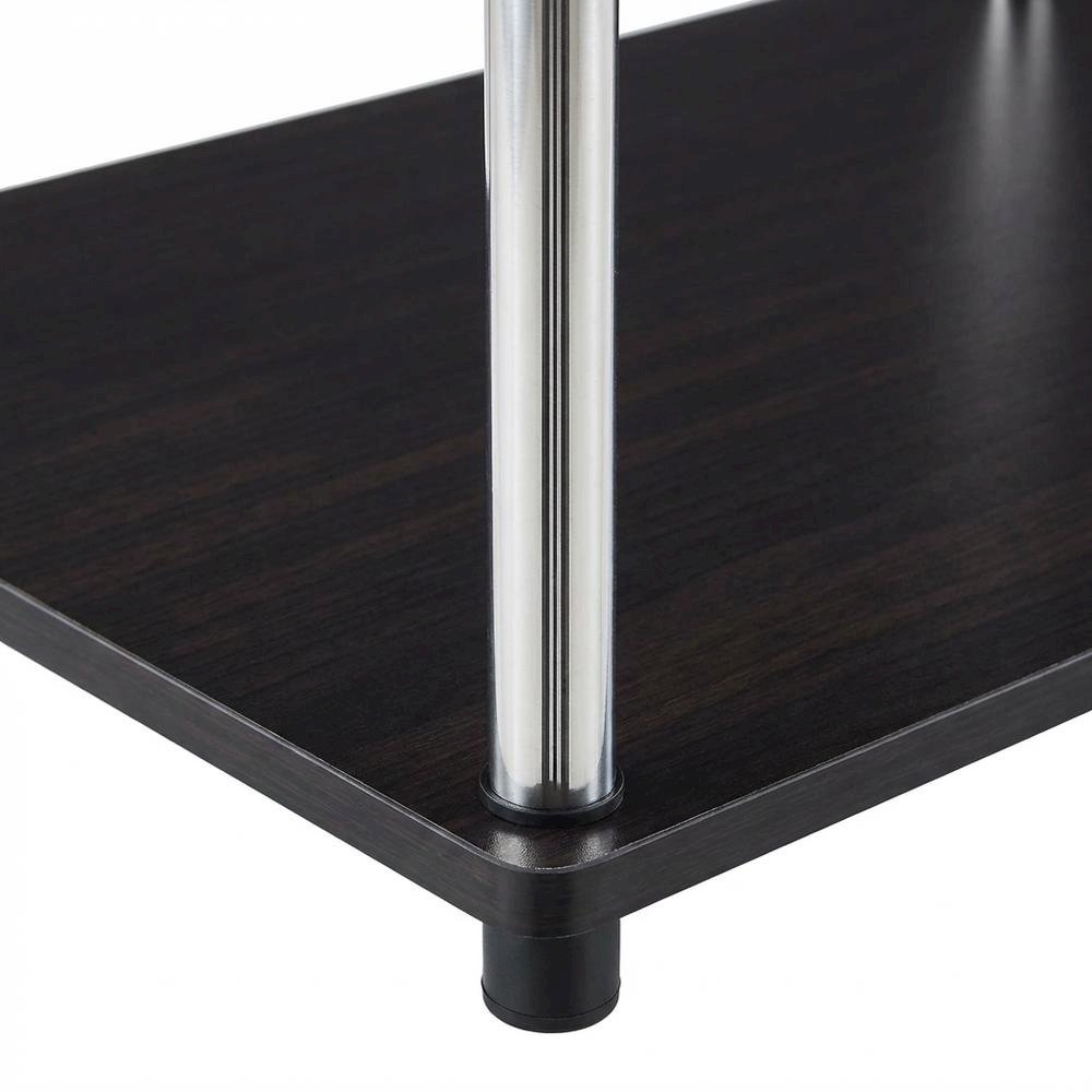 Espresso 3-Tier TV Stand, Particle Board, Steel Poles, 65-Inch Displays