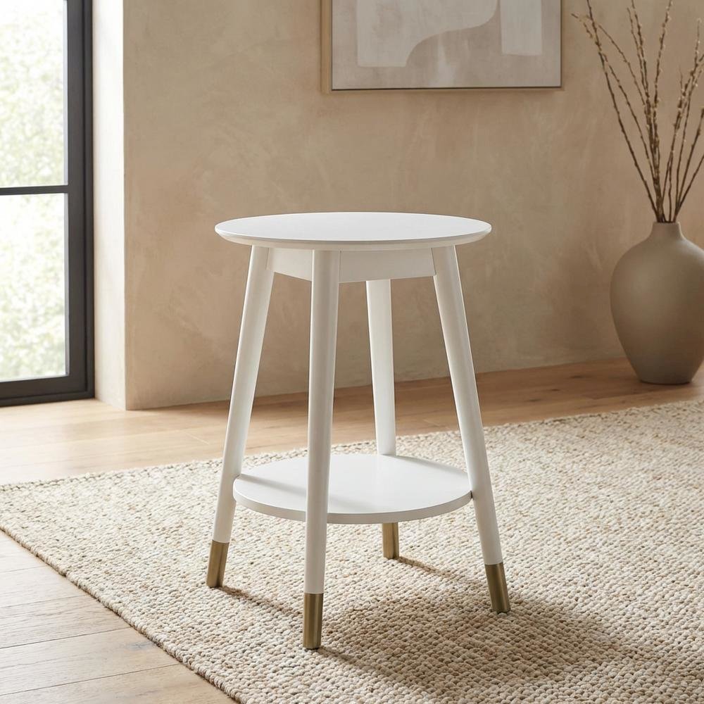 Mid Century Round End Table with Bottom Shelf for Living Room and Lounge