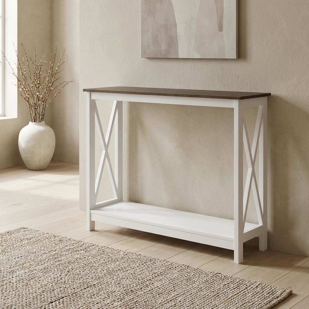 Black Wood Console Table with Lower Shelf for Living Room Storage