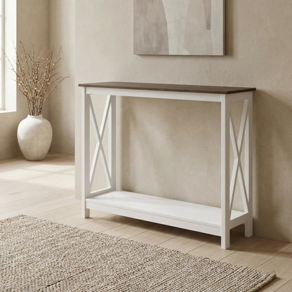Black Wood Console Table with Lower Shelf for Living Room Storage