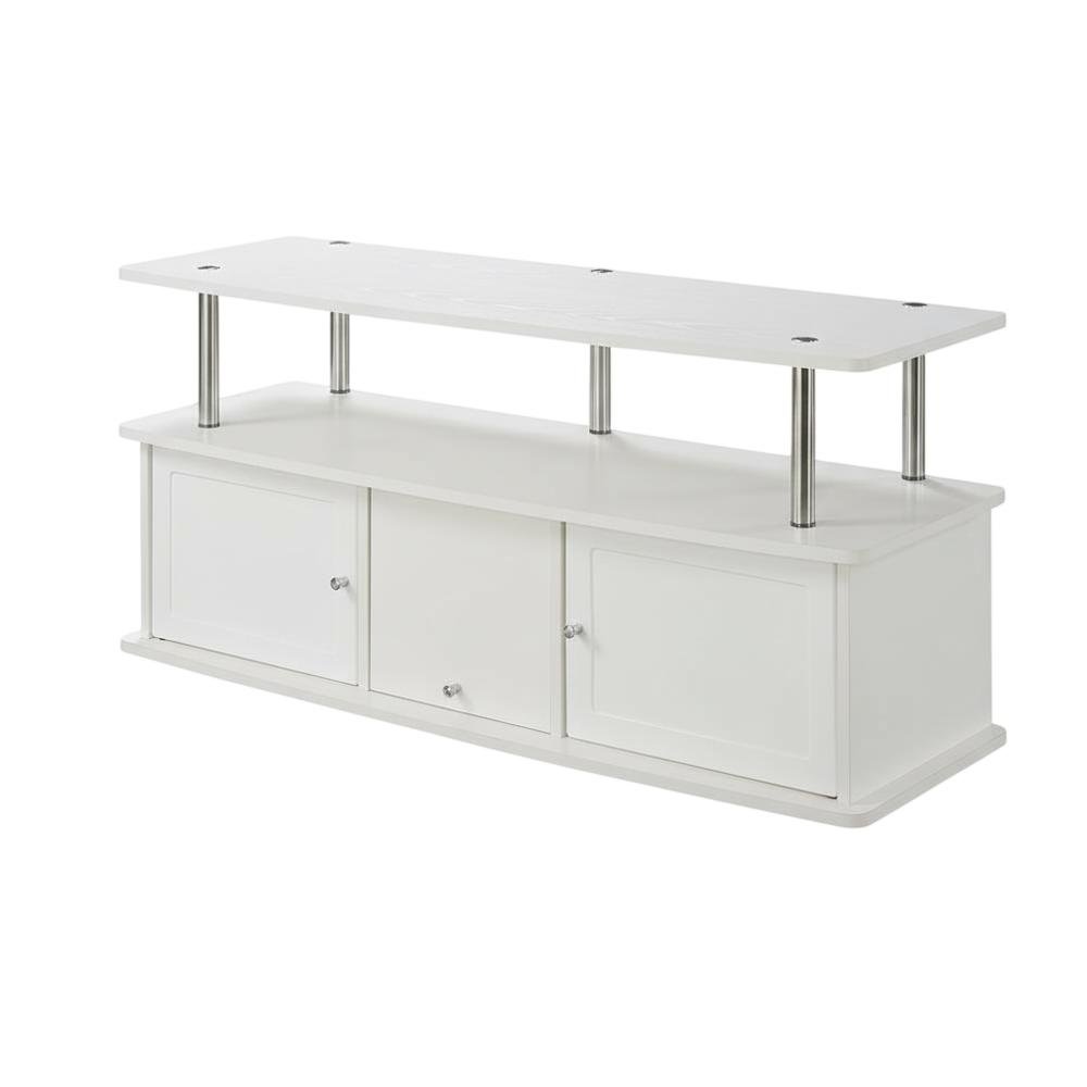 White TV Stand with 3 Storage Cabinets and Shelf for Up to 55-Inch TVs