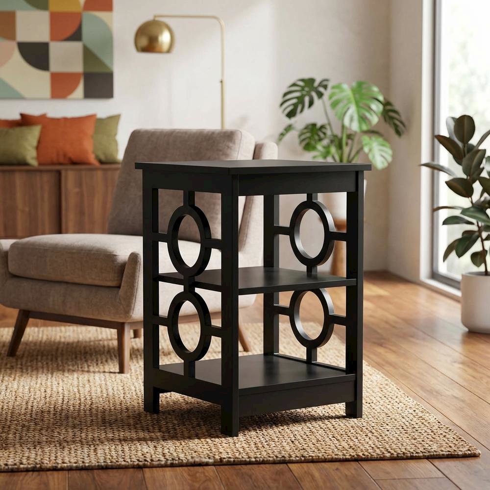 Black wooden end table with modern design and sleek finish