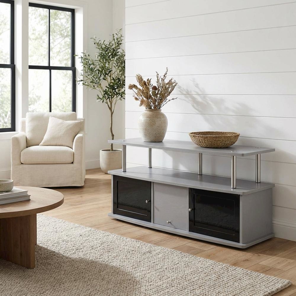Gray TV Stand with 3 Cabinets and Shelf for 55-Inch TVs