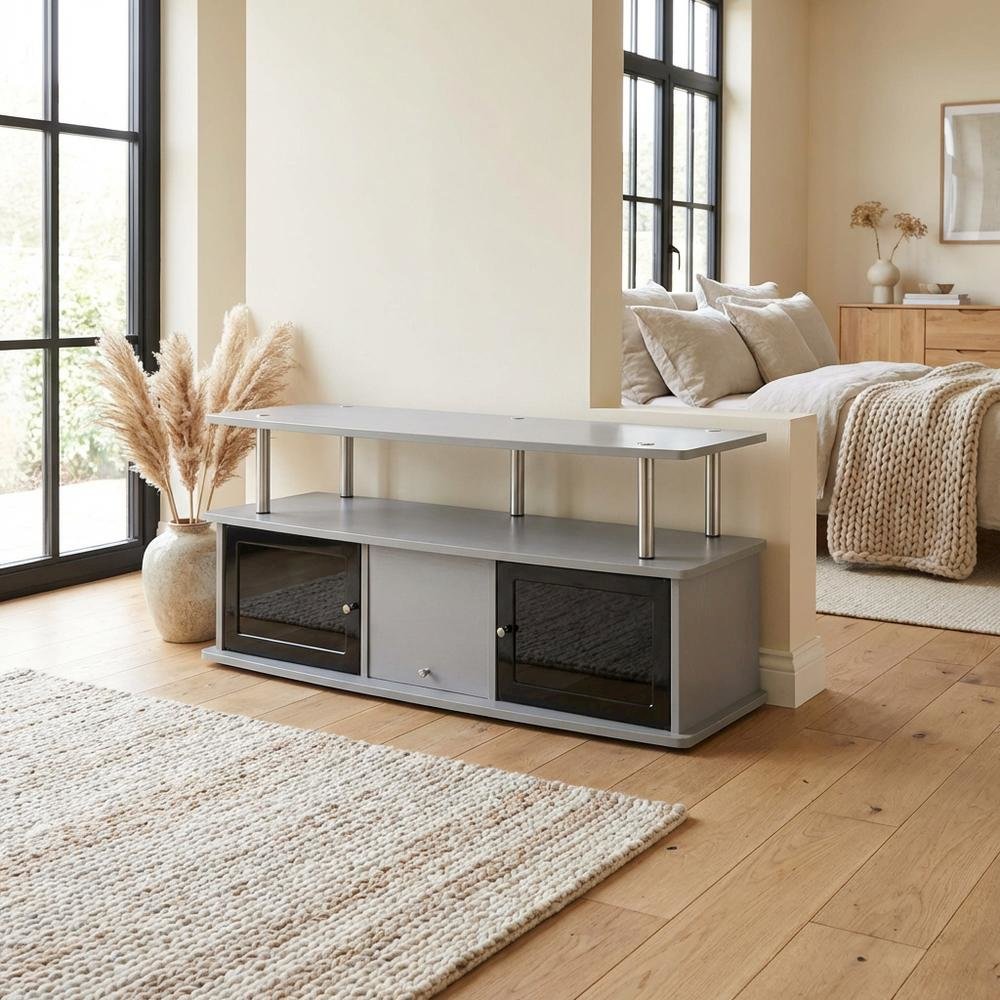 Gray TV Stand with 3 Cabinets and Shelf for 55-Inch TVs