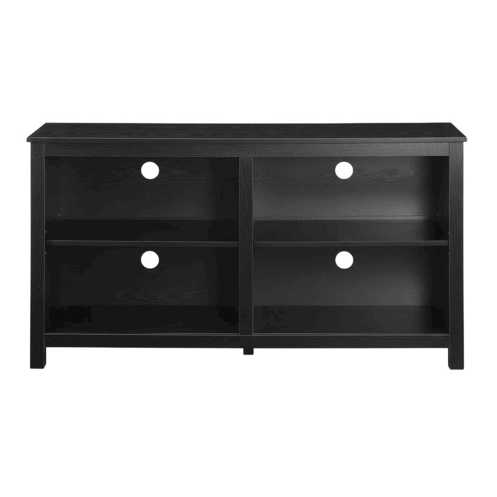 Black wood TV stand, adjustable shelves, 65-inch televisions, modern style