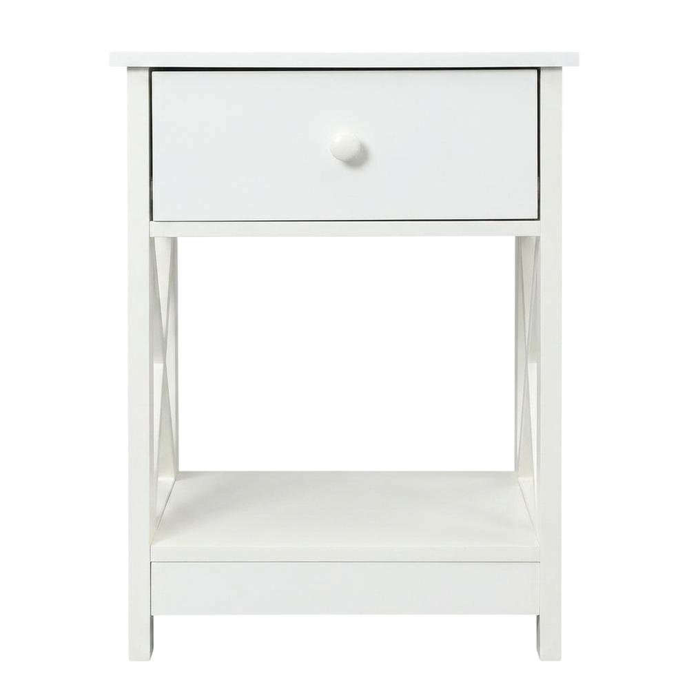 White 1-Drawer End Table with Modern Square Design