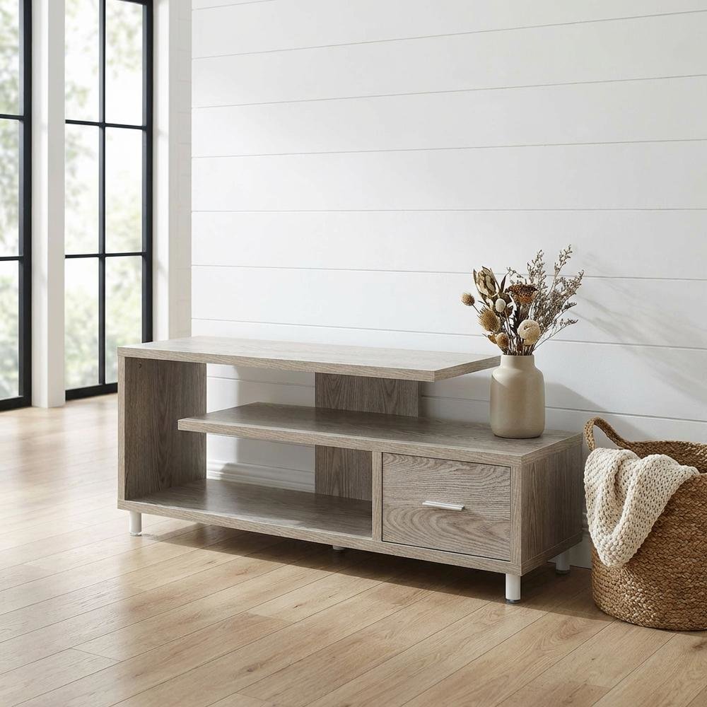 White Honeycomb Particle Board TV Stand with Shelves for up to 65-Inch TVs