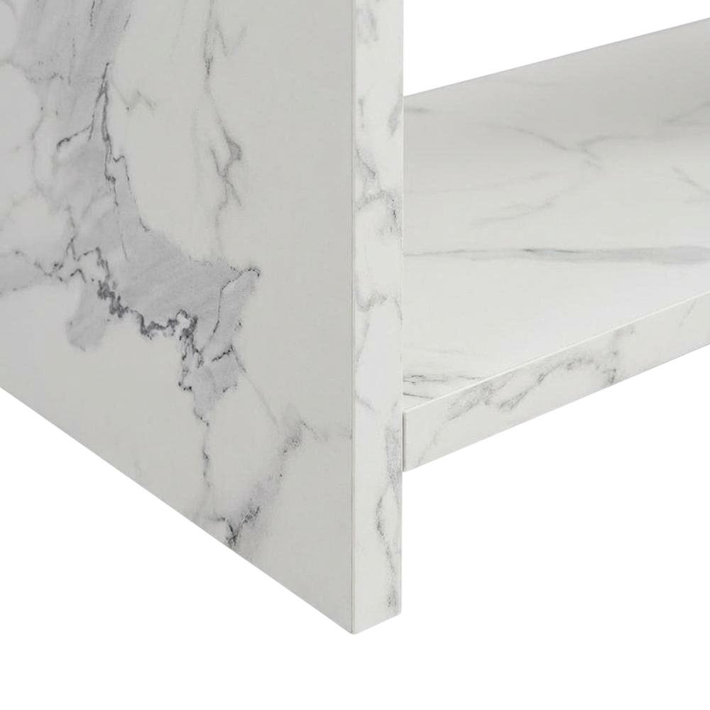 White Faux Marble TV Stand Console with Shelves and Hollow Core Material