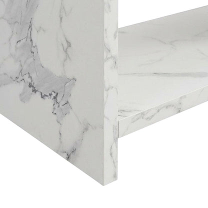 White Faux Marble TV Stand Console with Shelves and Hollow Core Material