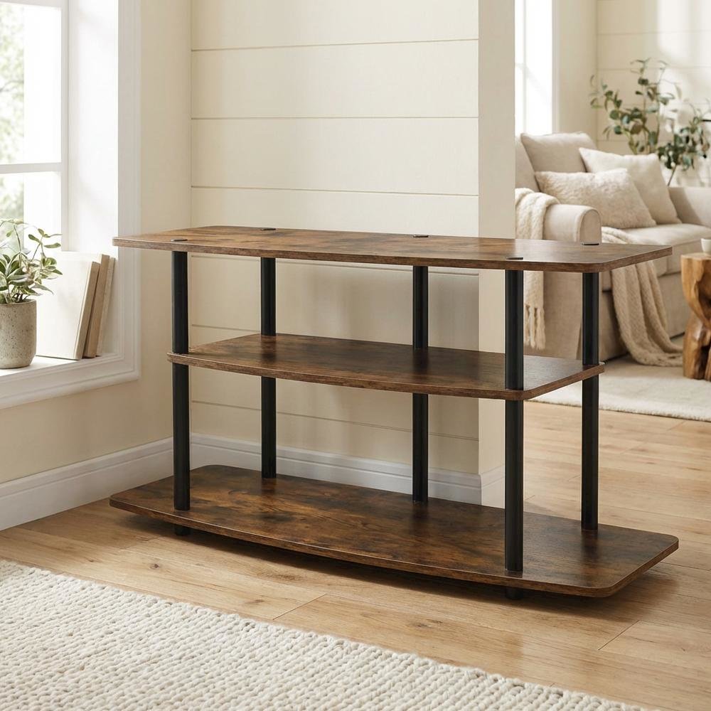 Brown 3-Tier TV Stand for Up to 46-Inch Screens with Storage Shelves