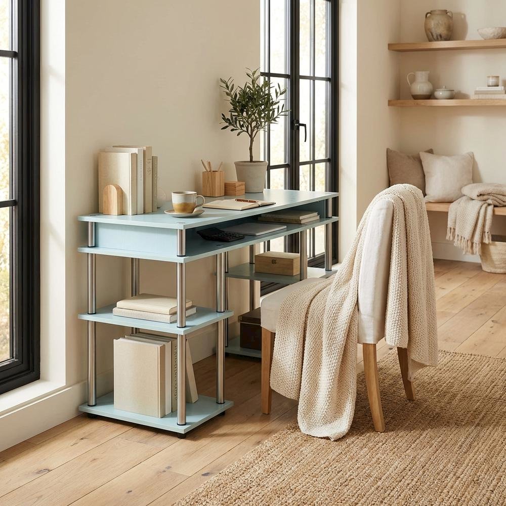 Durable Student Desk With Shelves And Stainless Steel Frame For Study Space