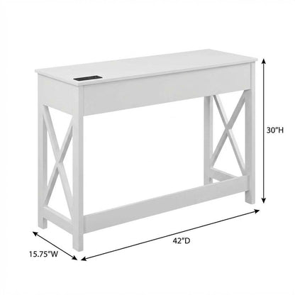White Office Desk With Charging Station And Mdf Surface For Workspace