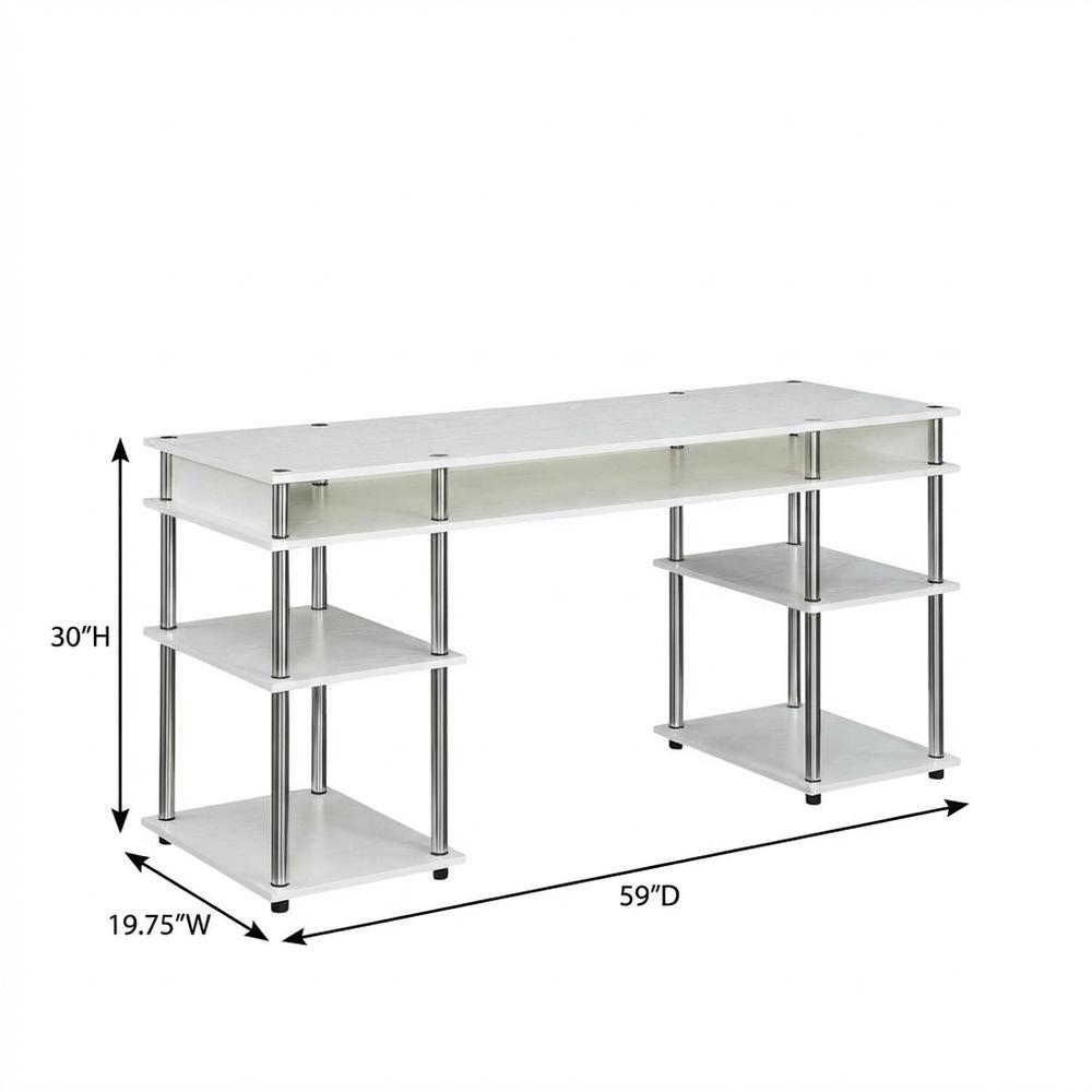 White Student Desk With Shelves, 60-Inch Deluxe Workspace With Melamine Surface