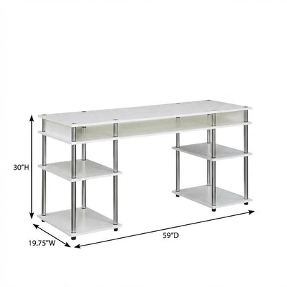 White Student Desk With Shelves, 60-Inch Deluxe Workspace With Melamine Surface