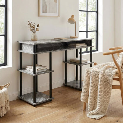 Wooden Student Desk, Shelves, Melamine Finish, Sturdy Stainless Steel Frame