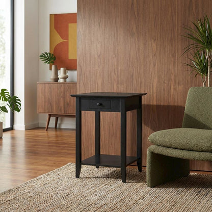Wooden End Table with Drawer and Shelf for Living Room Use