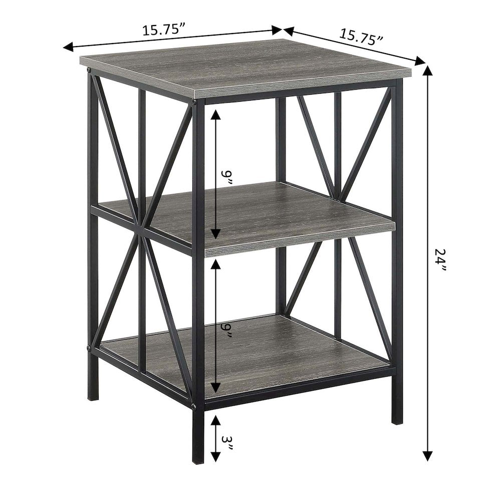 Tucson Starburst End Table with Shelves, Weathered Gray/Black