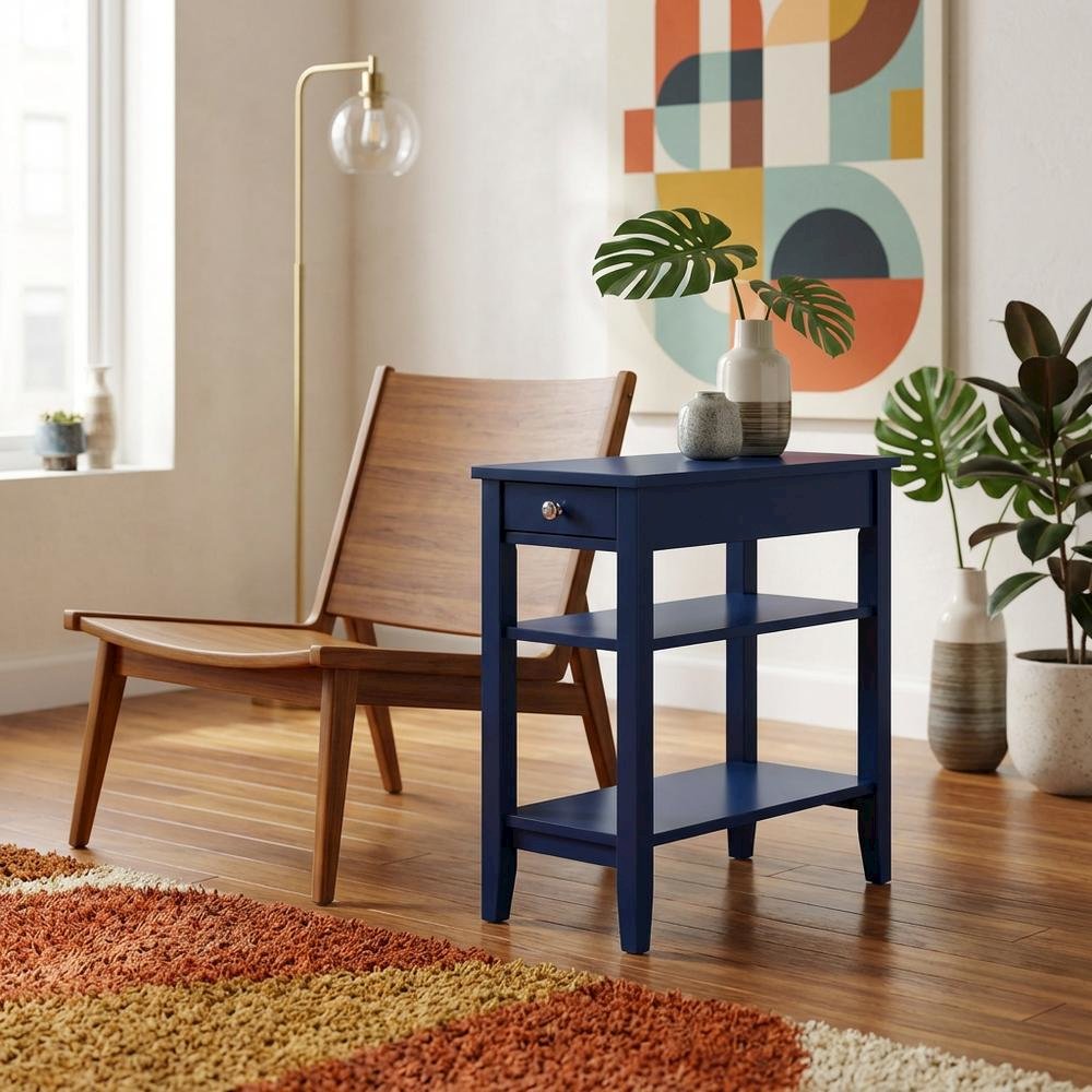 Transitional 1-Drawer End Table with Shelves for Living Room