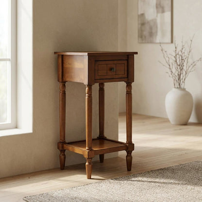 Traditional-style accent table with open shelf and compact design