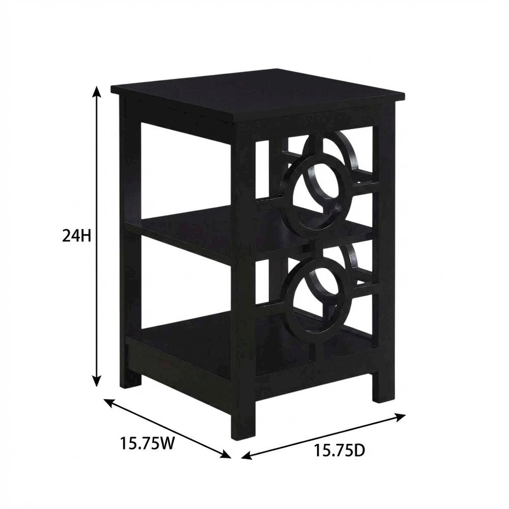 Black wooden end table with modern design and sleek finish