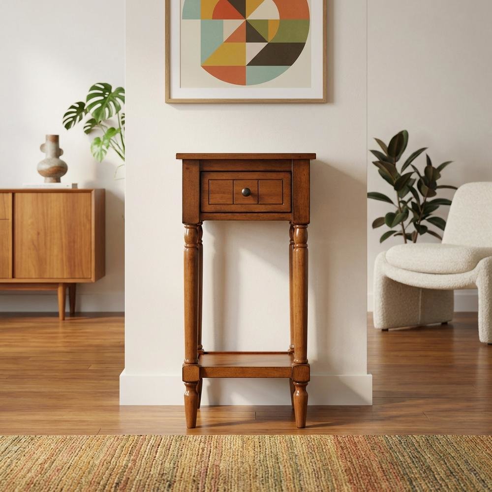 Traditional-style accent table with open shelf and compact design