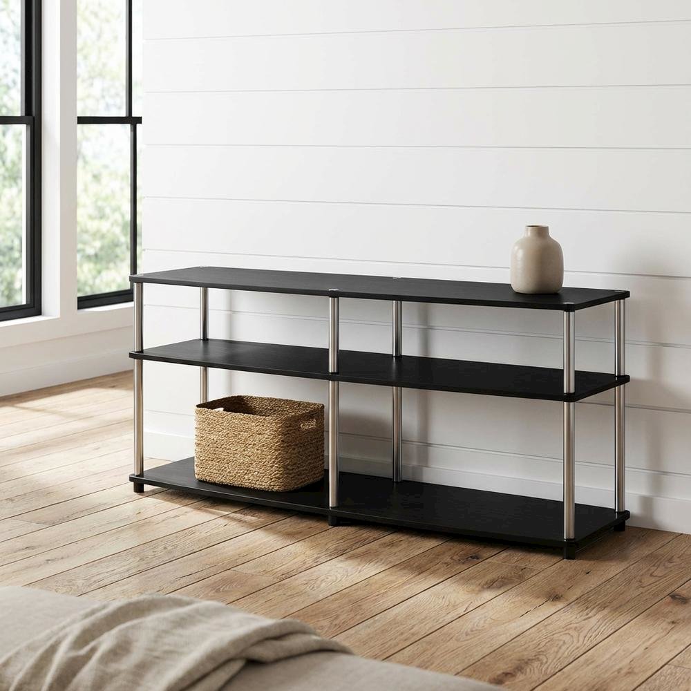 Espresso 3-Tier TV Stand, Particle Board, Steel Poles, 65-Inch Displays