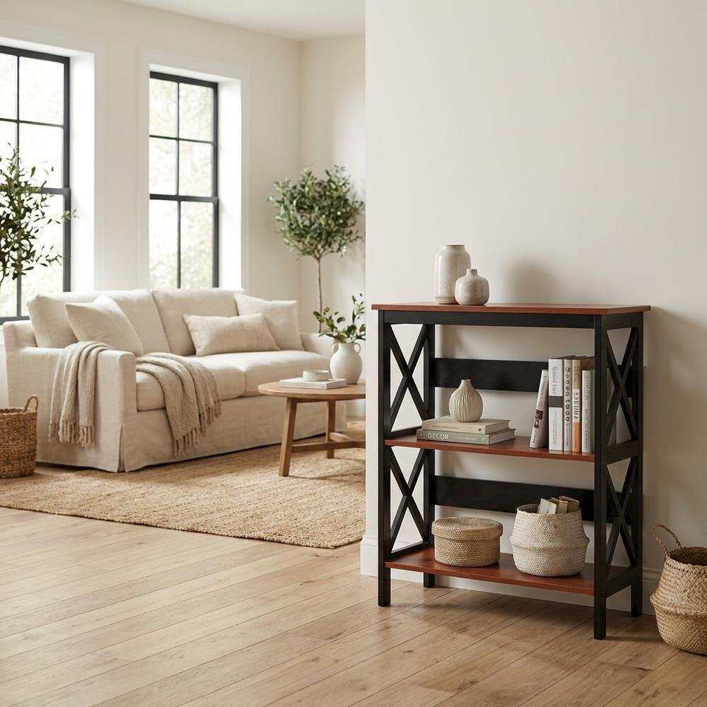Wooden 3-Tier Bookcase with Non-Lead Base Paint for Home and Office Storage