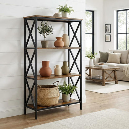 Powder Coated Metal 4-Tier Bookcase with Durable Finish for Home Office Storage
