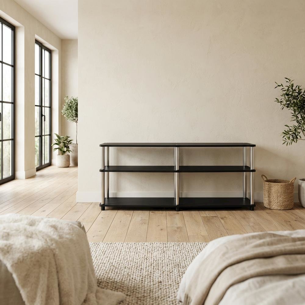 Espresso 3-Tier TV Stand, Particle Board, Steel Poles, 65-Inch Displays