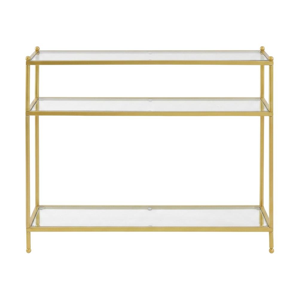 Glass console table with three tiers, modern design for versatile use