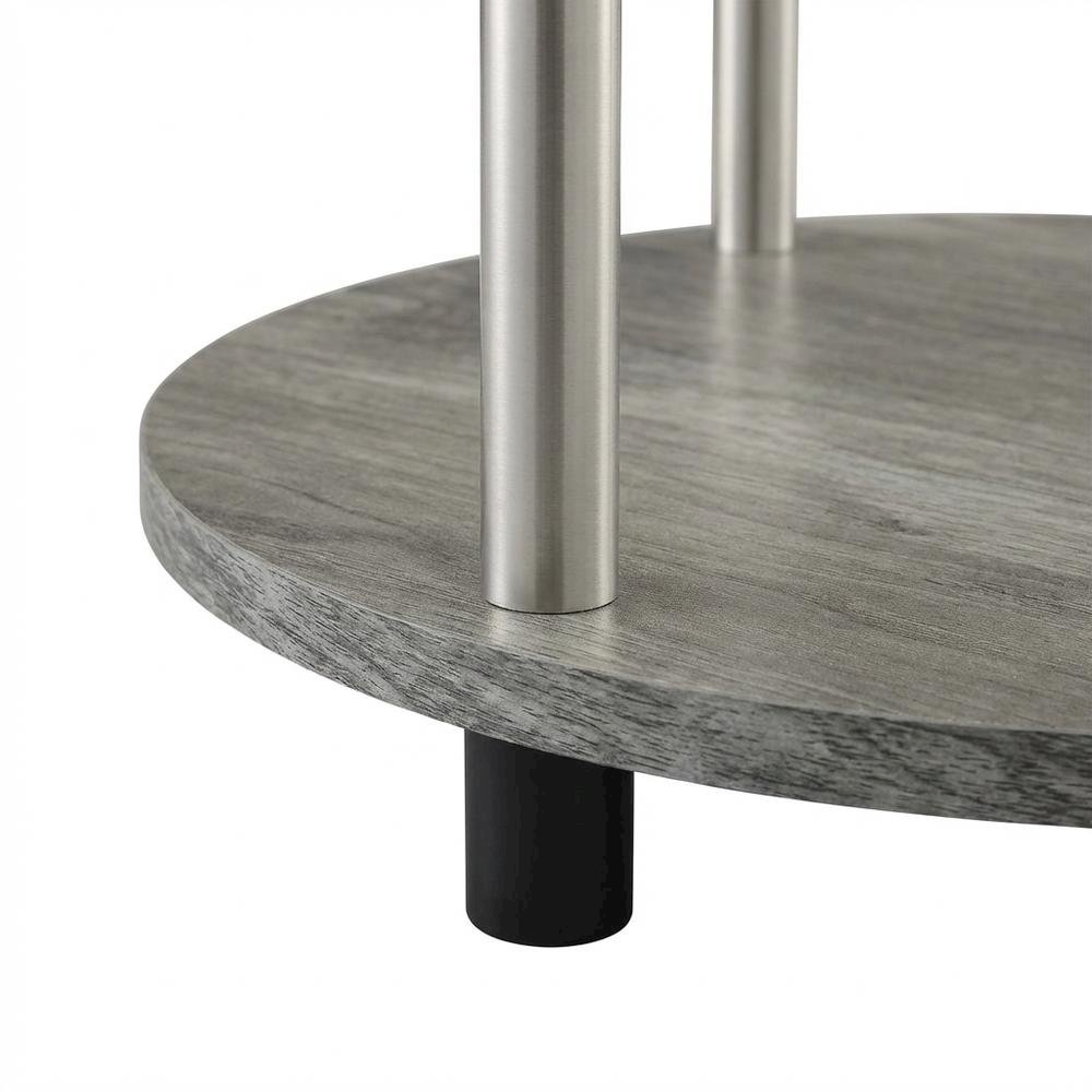 Round End Table with Faux Gray Marble Finish and Chrome Frame