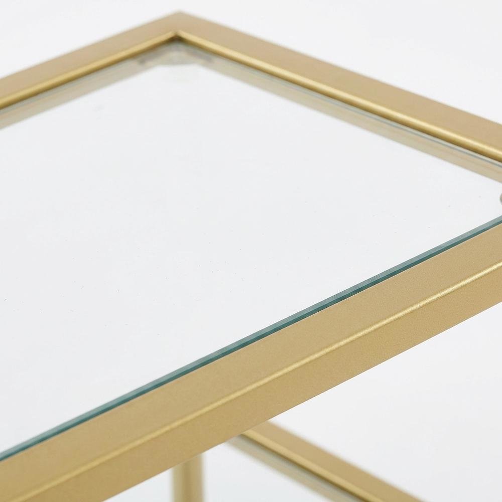 Glass console table with three tiers, modern design for versatile use