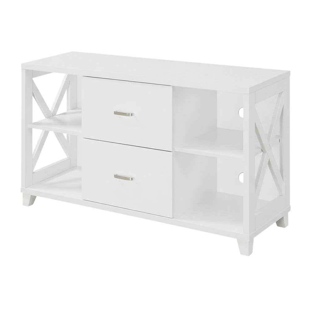 White Oxford Deluxe TV Stand, 2 Drawers, Shelves, Up to 55-Inch Screens