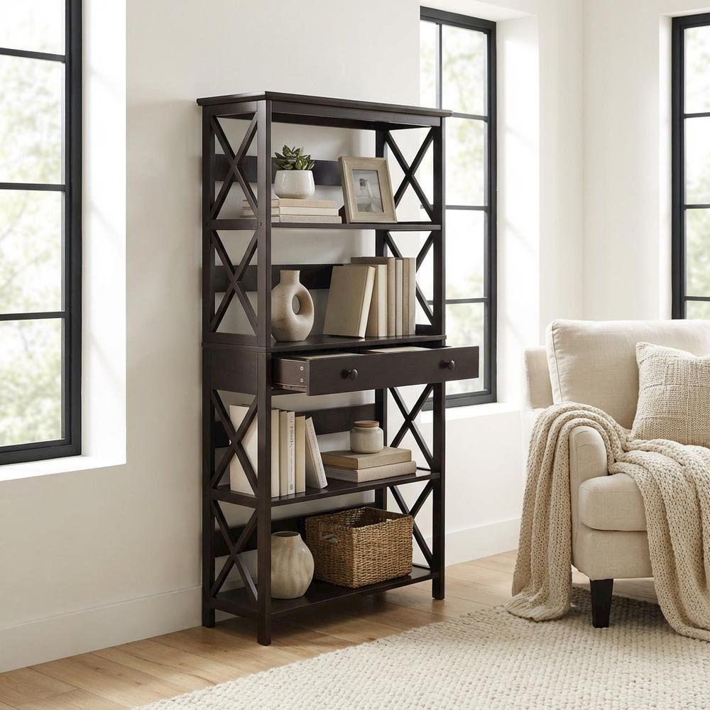 Wooden 5-Tier Bookcase with Drawer for versatile storage and organization