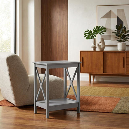 Wooden end table with shelf for living room or bedroom use