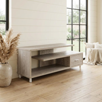 White Honeycomb Particle Board TV Stand with Shelves for up to 65-Inch TVs