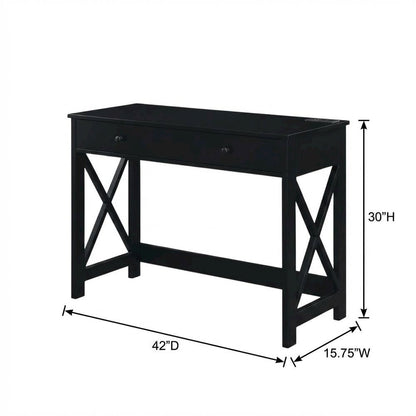 Black 42-Inch Office Desk With Built-In Charging Station And Mdf Construction