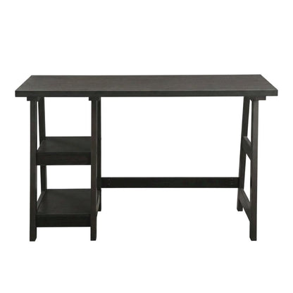 Wooden Trestle Desk With Shelves And Melamine Finish For Office Work