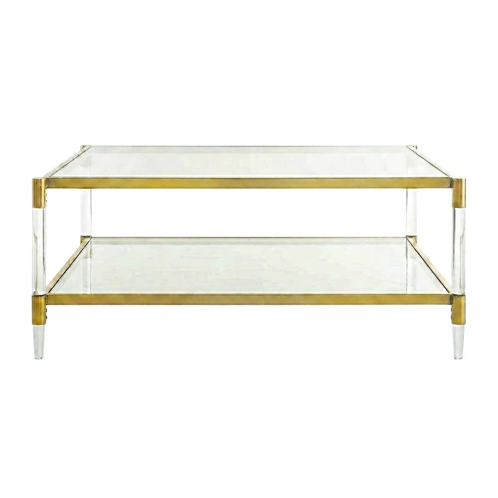 Clear Acrylic Square Coffee Table with 2 Tiers and Contemporary Style