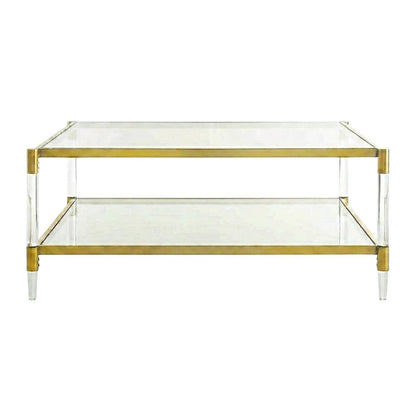 Clear Acrylic Square Coffee Table with 2 Tiers and Contemporary Style