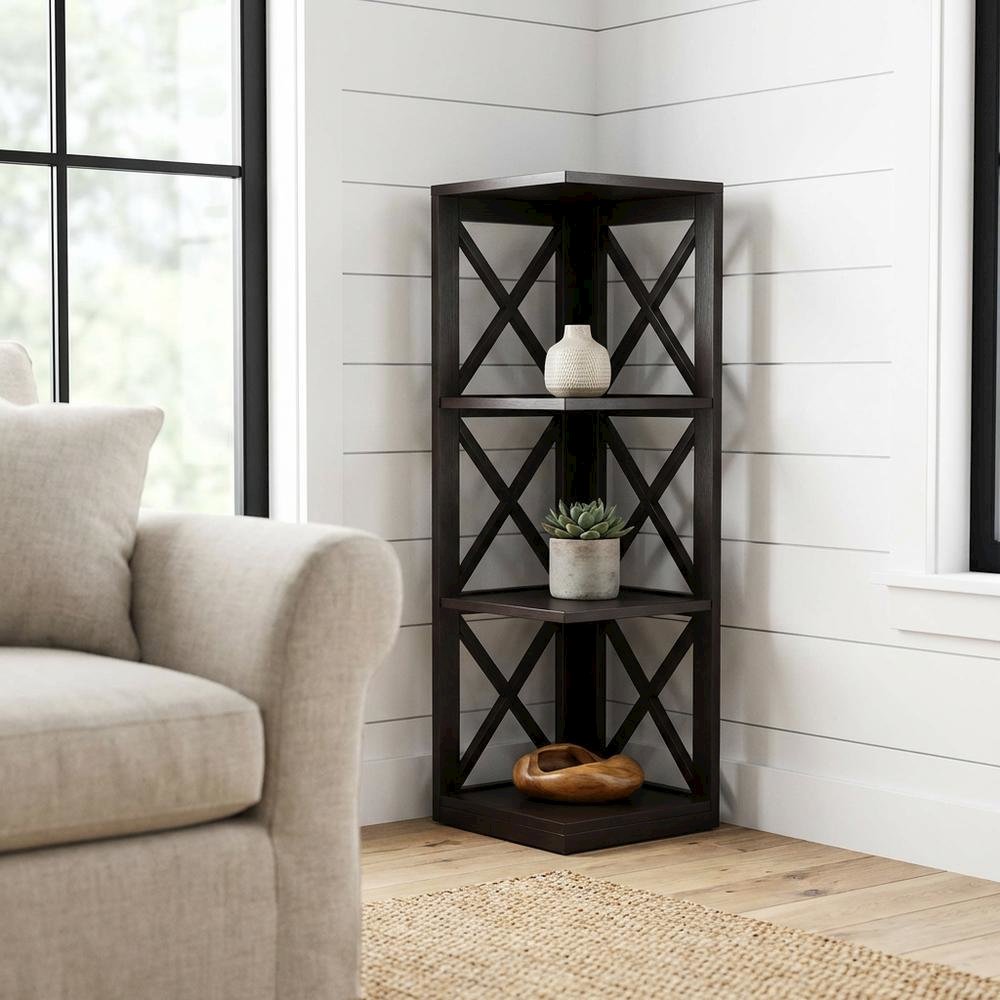 Corner Bookcase in Finish with 3 Tiers, Durable Material