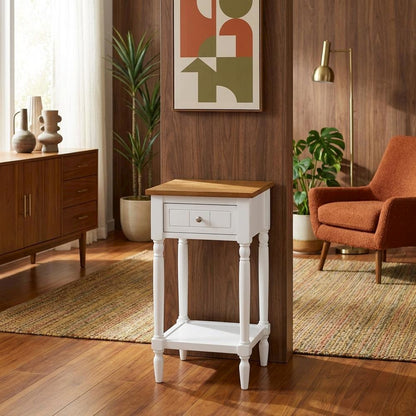 Traditional-style accent table with drawer and shelf for versatile living spaces