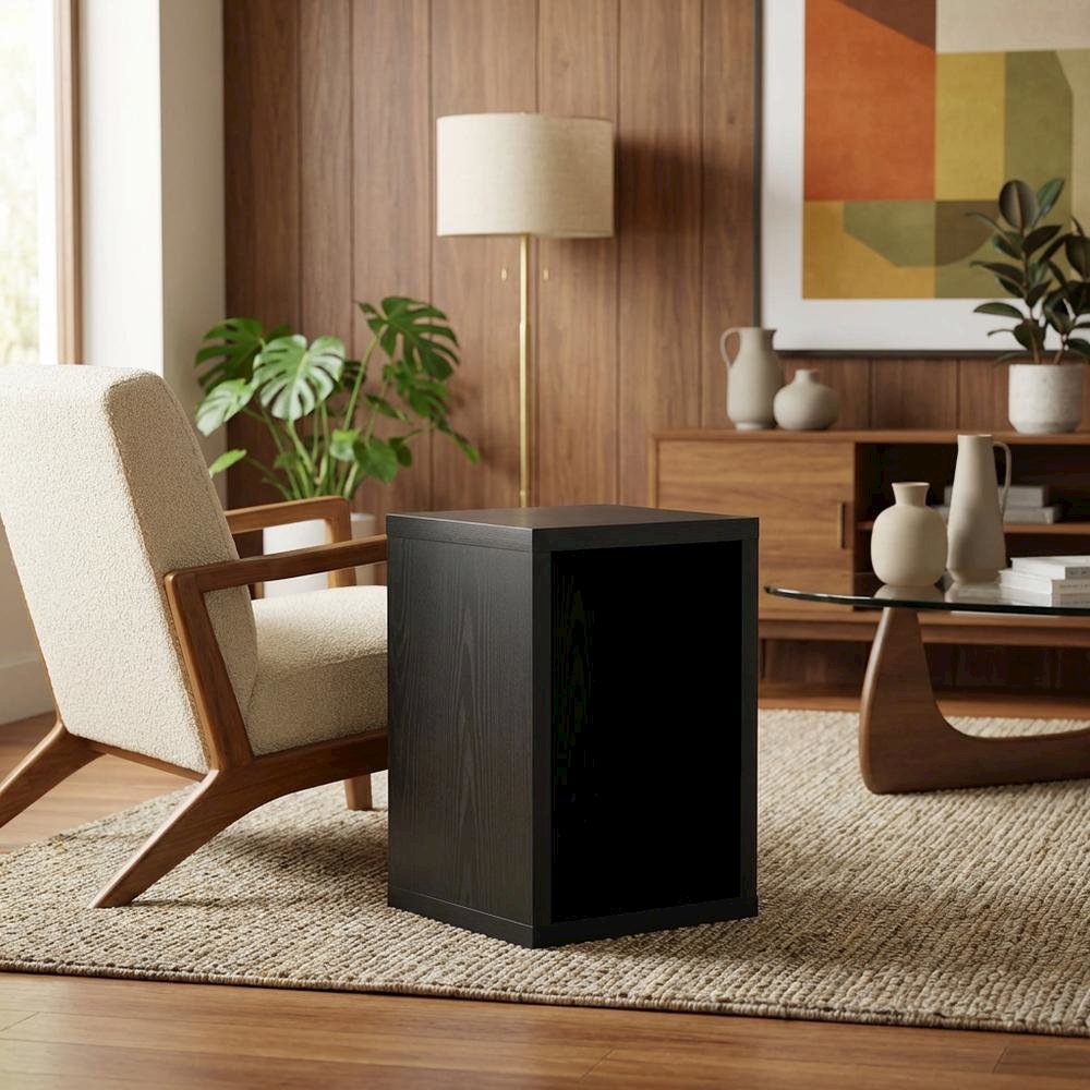 Black end table with shelf for versatile living space use