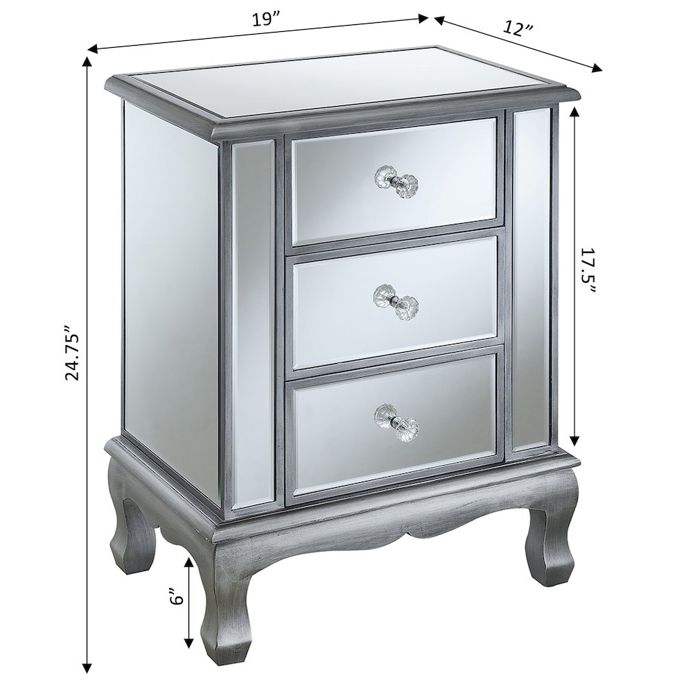 Gold Coast Vineyard 3 Drawer Mirrored End Table